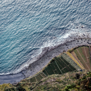 Birds eye view looking down at the coast of Madeira